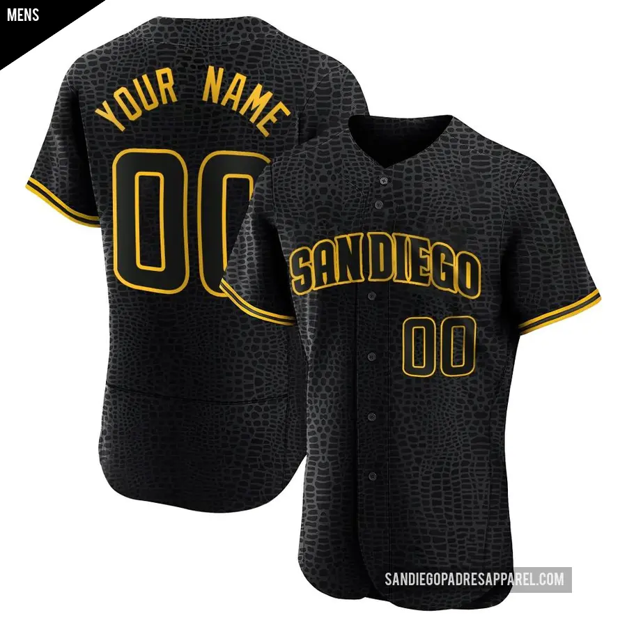 Men's San Diego Padres ＃00 Custom Authentic Black Snake Skin City Jersey