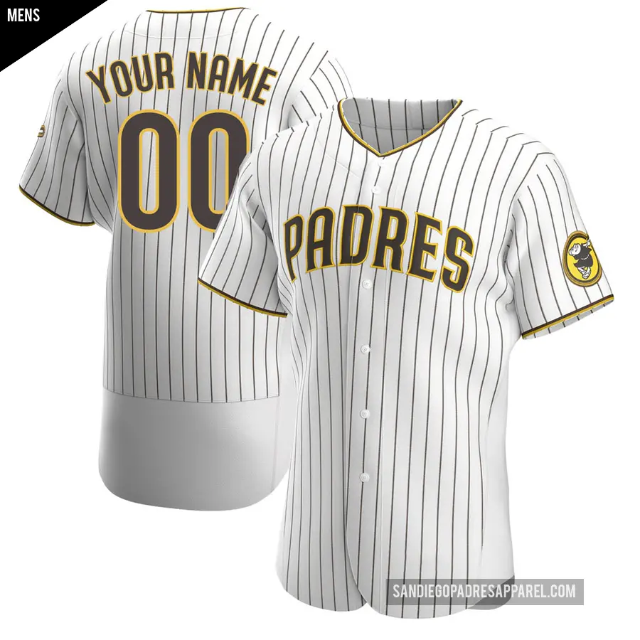 Men's San Diego Padres ＃00 Custom Authentic White /Brown Home Jersey