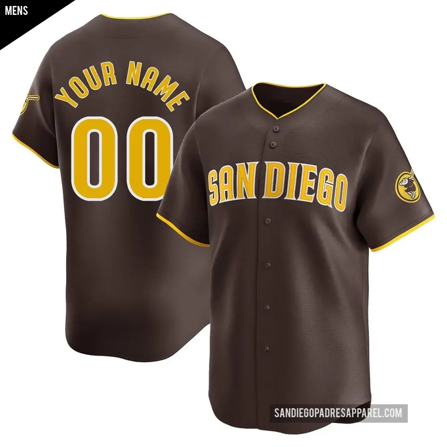 Men's San Diego Padres ＃00 Custom Limited Brown Away Jersey