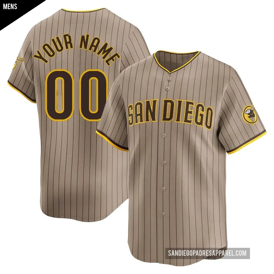 Men's San Diego Padres ＃00 Custom Limited Tan Alternate Jersey