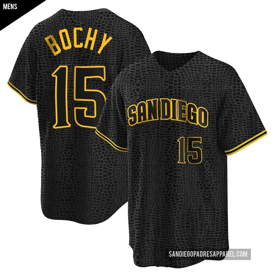 Men's San Diego Padres ＃15 Bruce Bochy Replica Black Snake Skin City Jersey