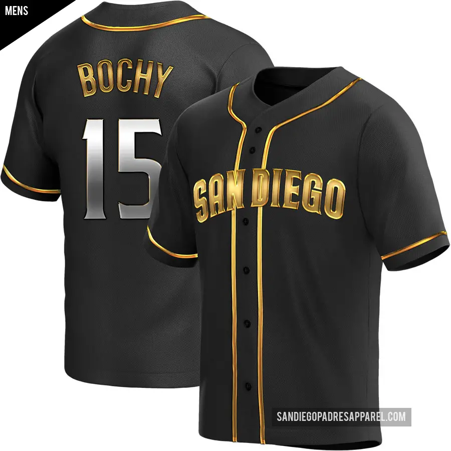 Men's San Diego Padres ＃15 Bruce Bochy Replica Gold Black en Alternate Jersey