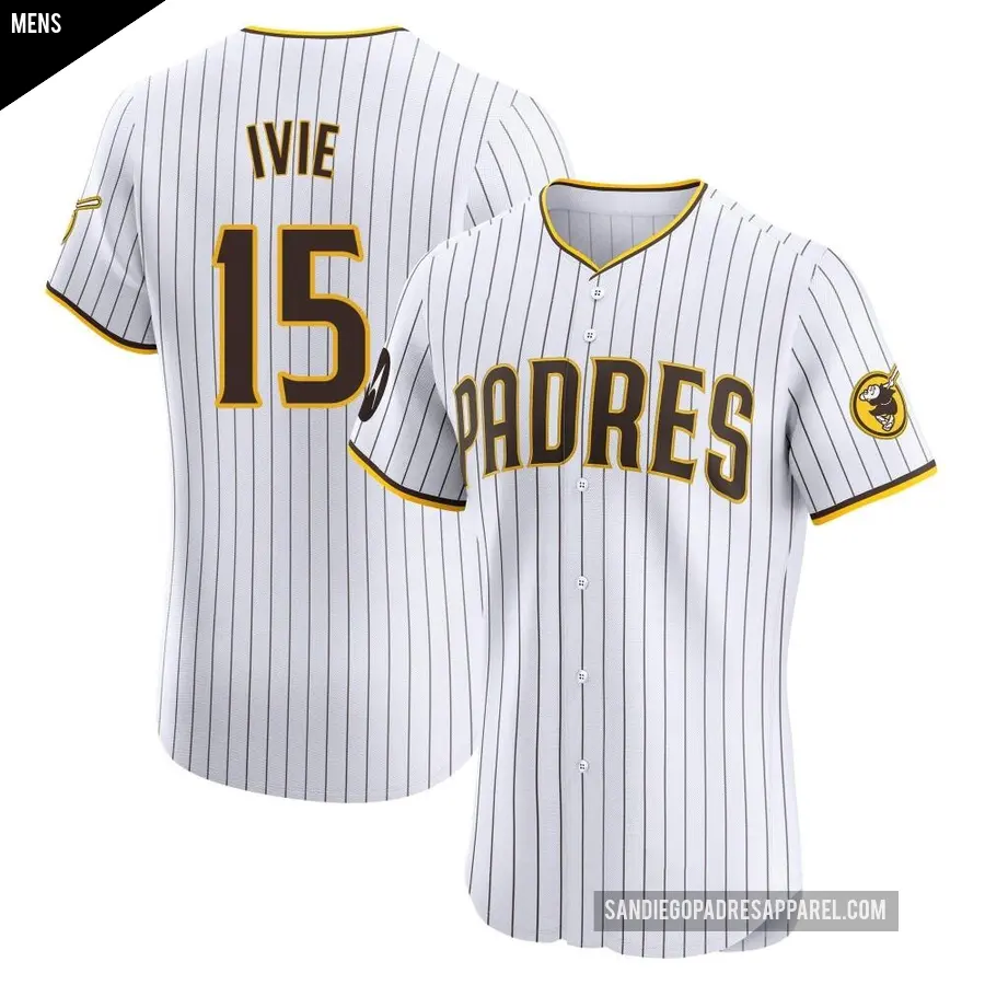 Men's San Diego Padres ＃15 Mike Ivie Elite White Home Patch Jersey