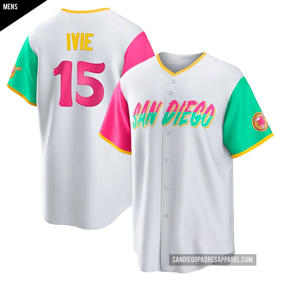 Men's San Diego Padres ＃15 Mike Ivie Replica White 2022 City Connect Jersey