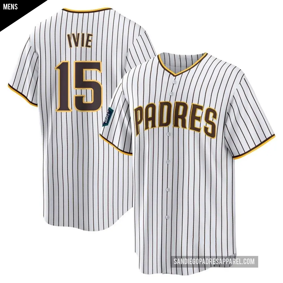 Men's San Diego Padres ＃15 Mike Ivie Replica White 2024 World Tour Seoul Series Home Jersey