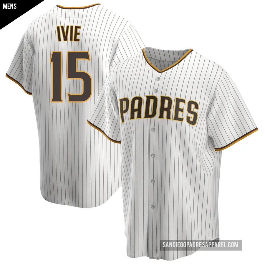 Men's San Diego Padres ＃15 Mike Ivie Replica White /Brown Home Jersey