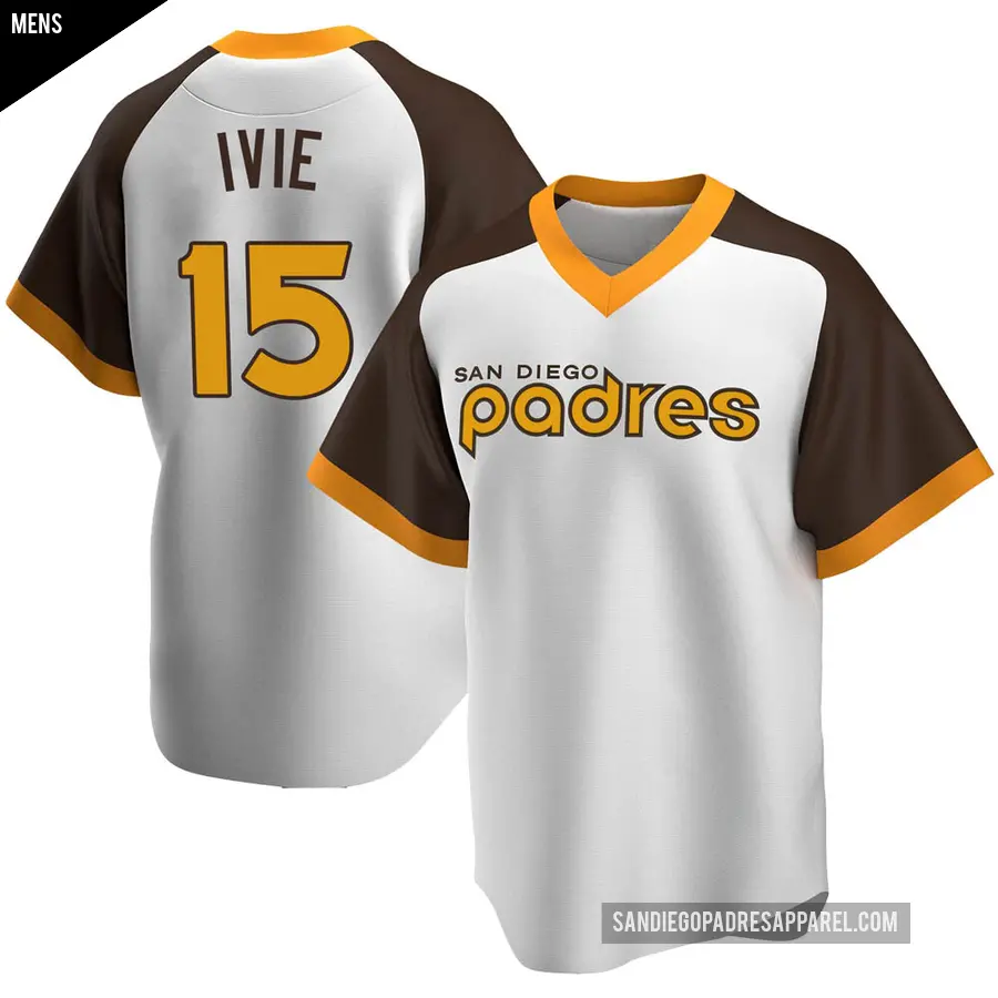 Men's San Diego Padres ＃15 Mike Ivie Replica White Home Cooperstown Collection Jersey