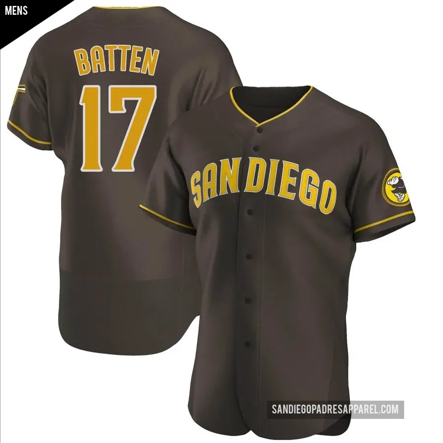 Men's San Diego Padres ＃17 Matthew Batten Authentic Brown Road Jersey