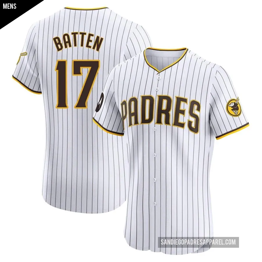 Men's San Diego Padres ＃17 Matthew Batten Elite White Home Patch Jersey