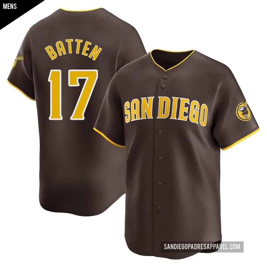 Men's San Diego Padres ＃17 Matthew Batten Limited Brown Away Jersey