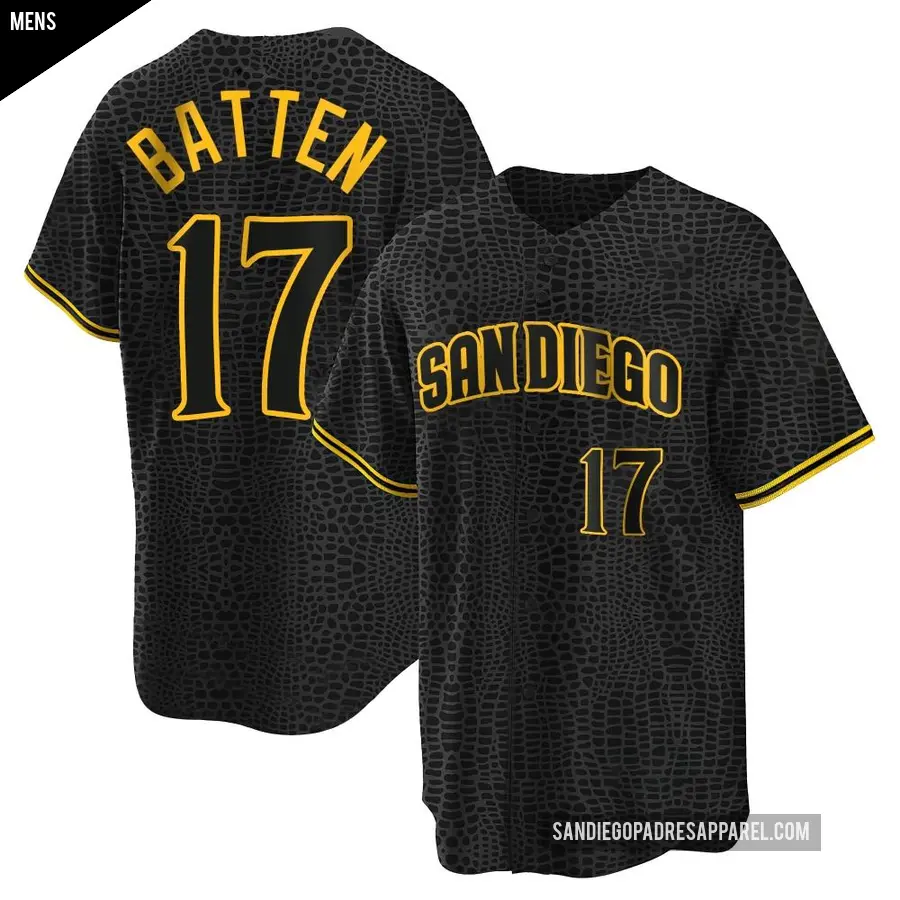 Men's San Diego Padres ＃17 Matthew Batten Replica Black Snake Skin City Jersey