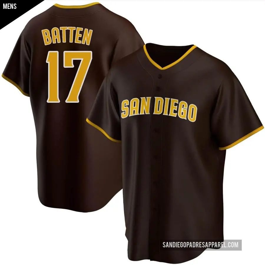 Men's San Diego Padres ＃17 Matthew Batten Replica Brown Road Jersey