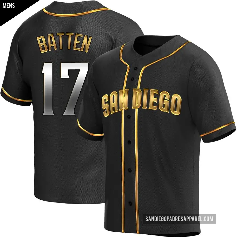 Men's San Diego Padres ＃17 Matthew Batten Replica Gold Black en Alternate Jersey