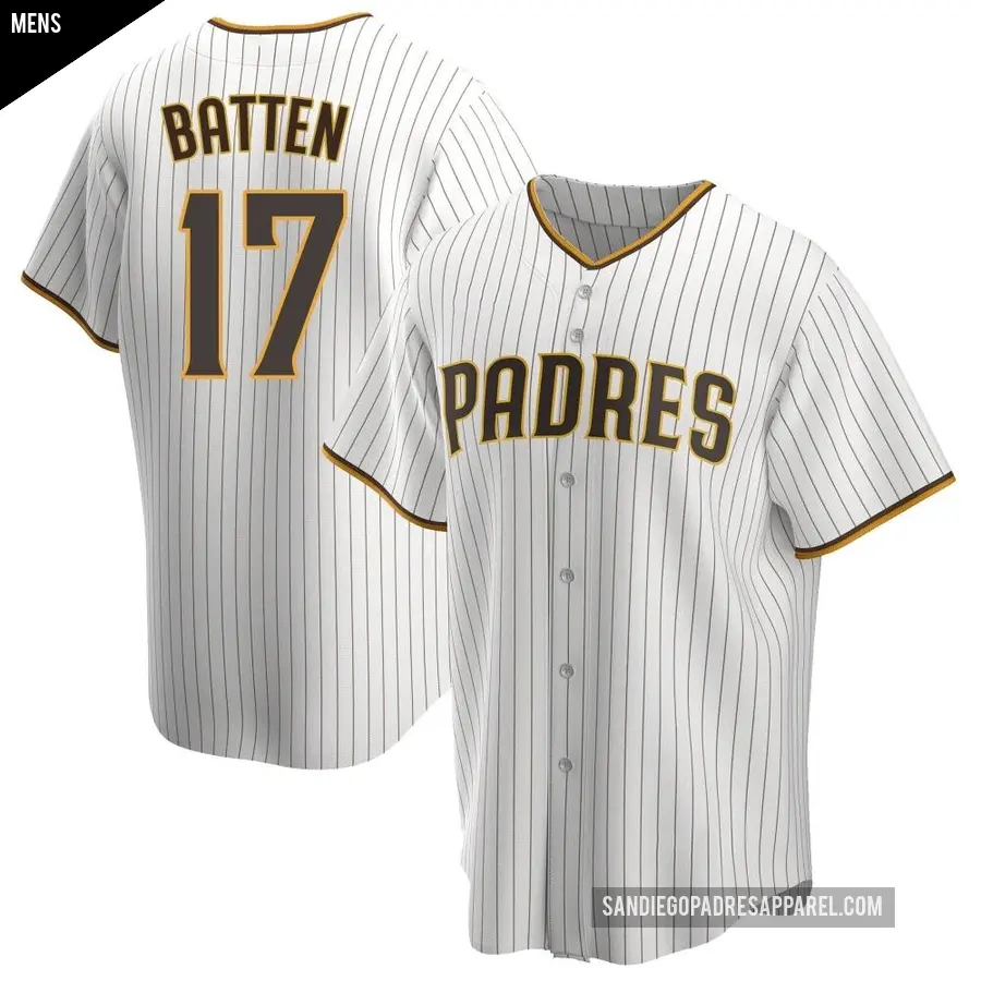 Men's San Diego Padres ＃17 Matthew Batten Replica White /Brown Home Jersey