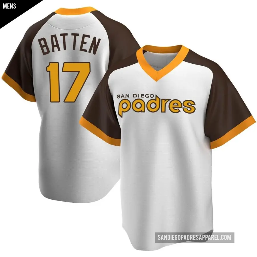 Men's San Diego Padres ＃17 Matthew Batten Replica White Home Cooperstown Collection Jersey