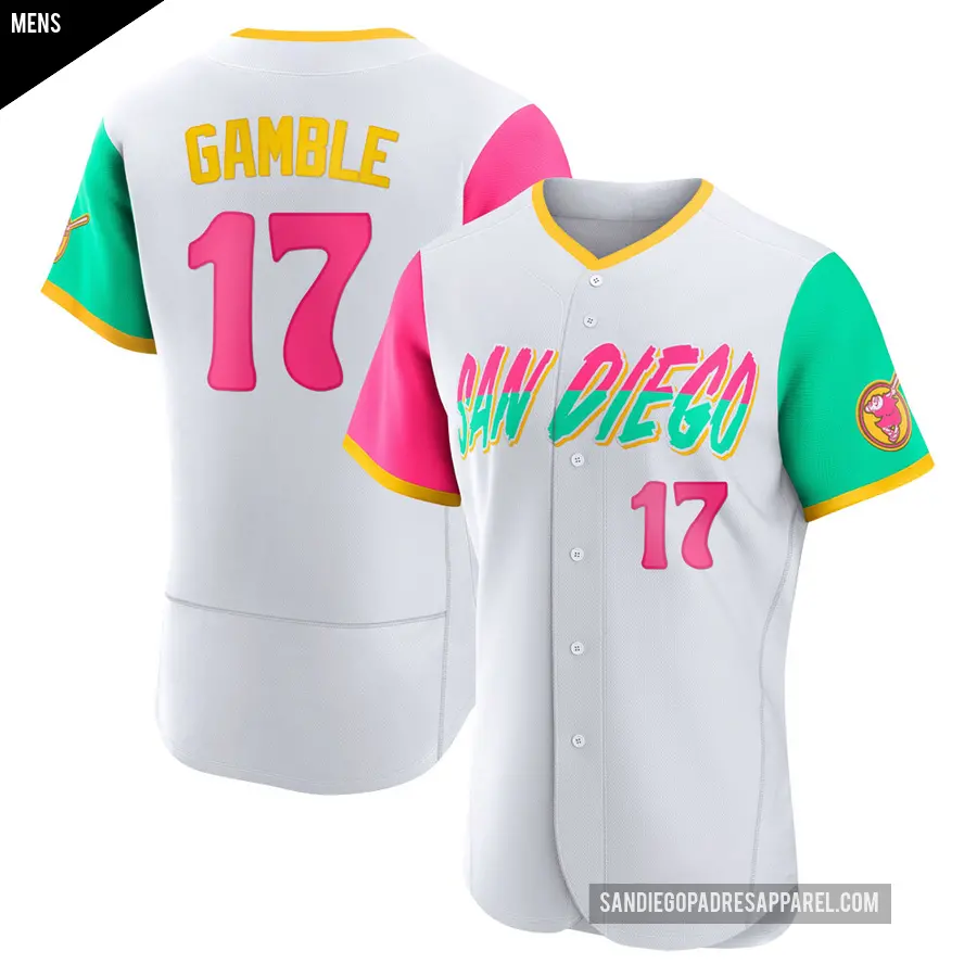 Men's San Diego Padres ＃17 Oscar Gamble Authentic White 2022 City Connect Jersey