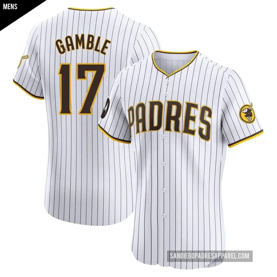 Men's San Diego Padres ＃17 Oscar Gamble Elite White Home Patch Jersey