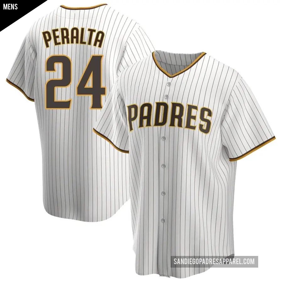 Men's San Diego Padres ＃24 David Peralta Replica White /Brown Home Jersey