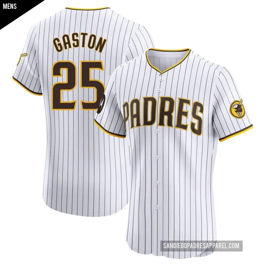 Men's San Diego Padres ＃25 Cito Gaston Elite White Home Patch Jersey