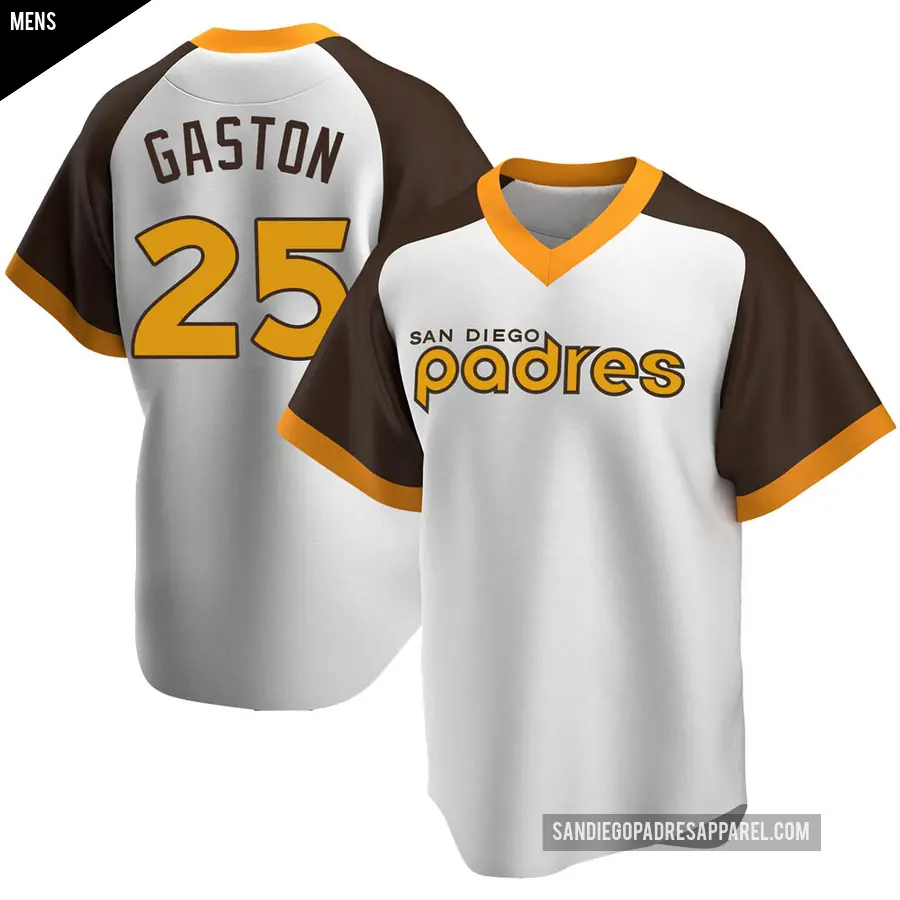 Men's San Diego Padres ＃25 Cito Gaston Replica White Home Cooperstown Collection Jersey