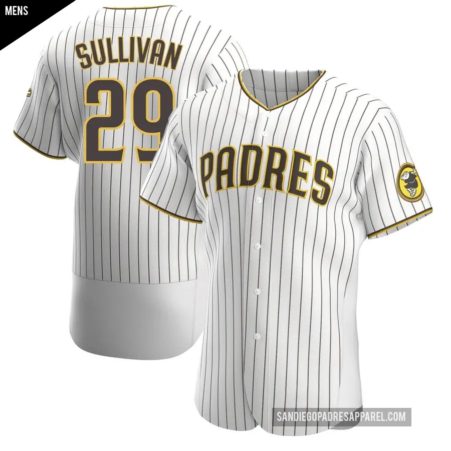 Men's San Diego Padres ＃29 Brett Sullivan Authentic White /Brown Home Jersey