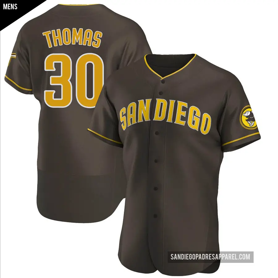 Men's San Diego Padres ＃30 Derrel Thomas Authentic Brown Road Jersey