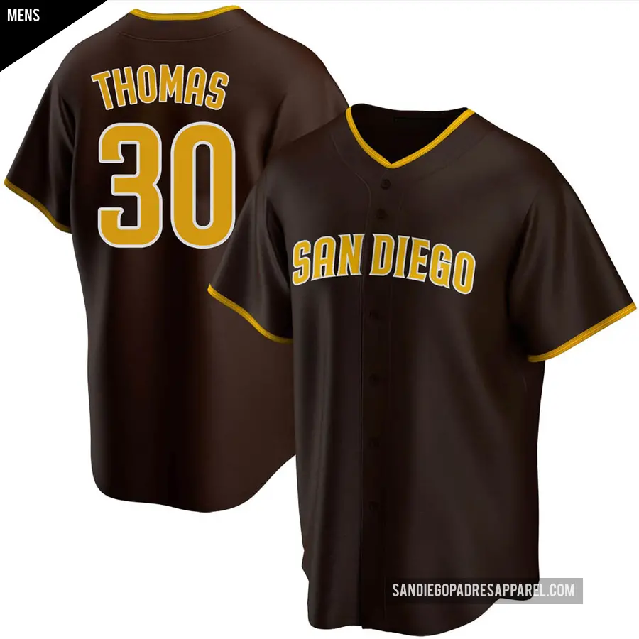 Men's San Diego Padres ＃30 Derrel Thomas Replica Brown Road Jersey