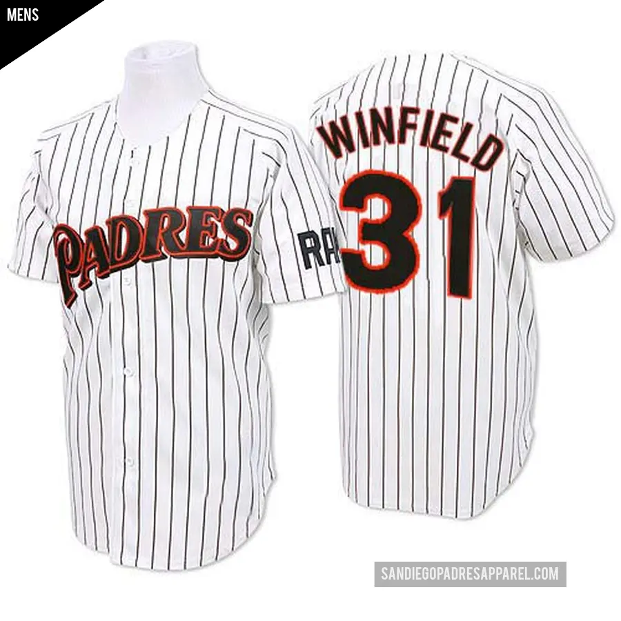 Men's San Diego Padres ＃31 Dave Winfield Authentic White/Blue Strip Throwback Jersey