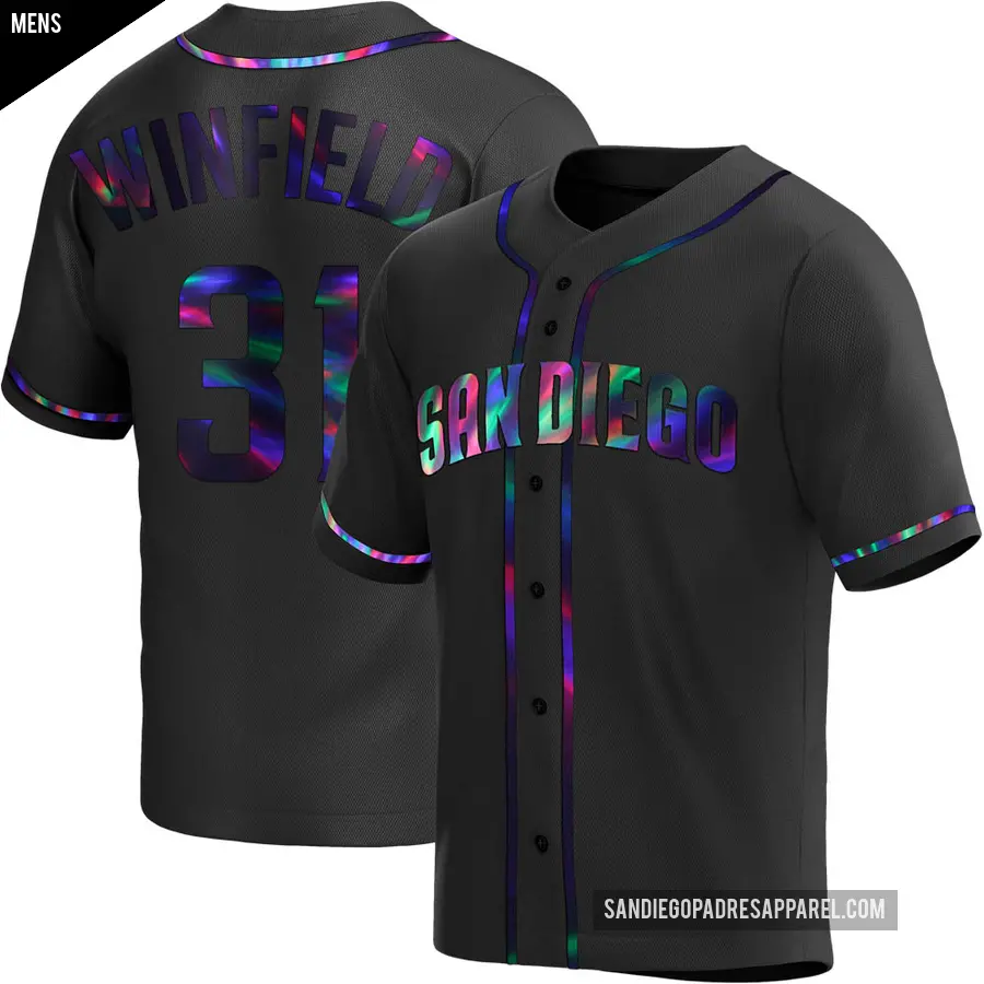 Men's San Diego Padres ＃31 Dave Winfield Replica Black Holographic Alternate Jersey