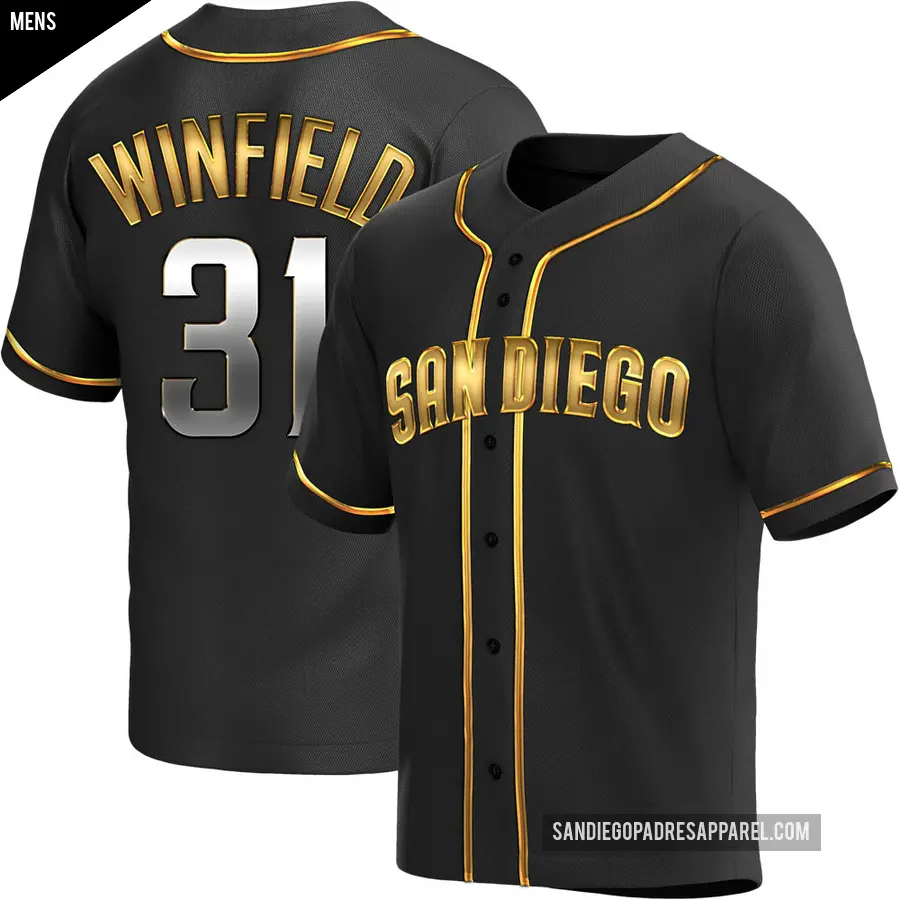 Men's San Diego Padres ＃31 Dave Winfield Replica Gold Black en Alternate Jersey