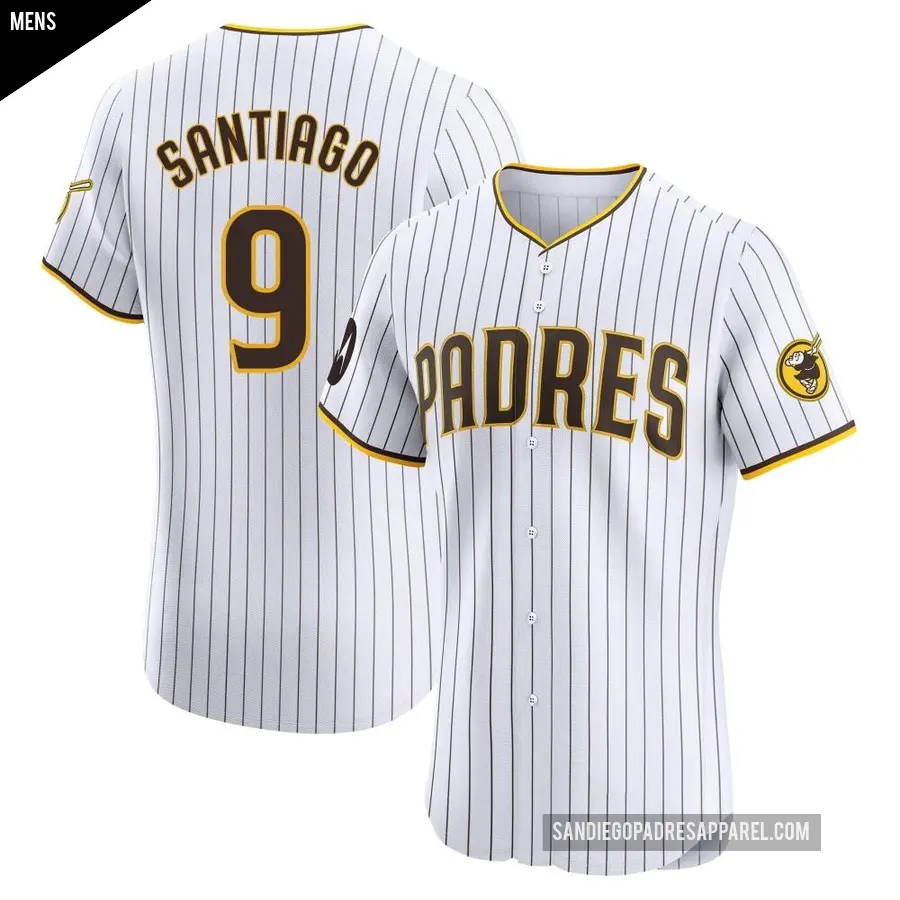 Men's San Diego Padres ＃9 Benito Santiago Elite White Home Patch Jersey