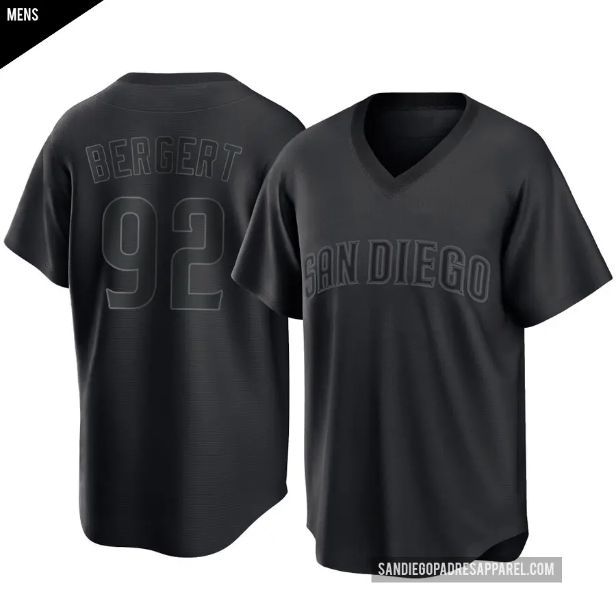 Men's San Diego Padres ＃92 Ryan Bergert Replica Black Pitch Fashion Jersey