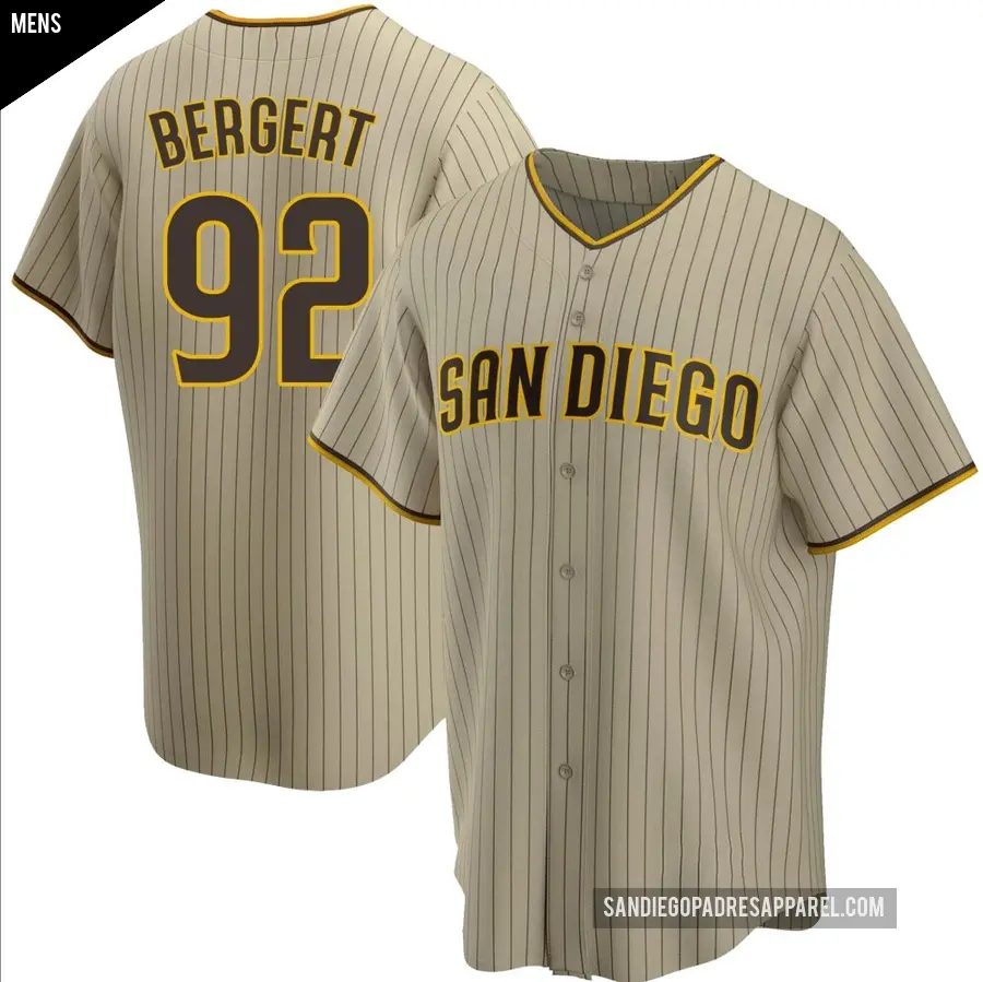 Men's San Diego Padres ＃92 Ryan Bergert Replica Brown Sand/ Alternate Jersey