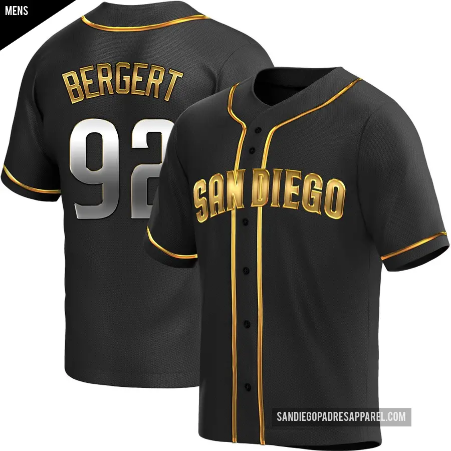 Men's San Diego Padres ＃92 Ryan Bergert Replica Gold Black en Alternate Jersey