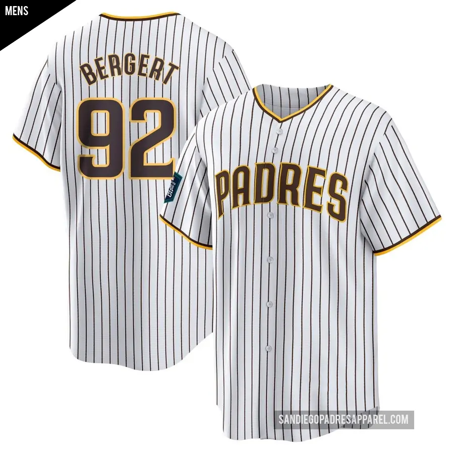 Men's San Diego Padres ＃92 Ryan Bergert Replica White 2024 World Tour Seoul Series Home Jersey