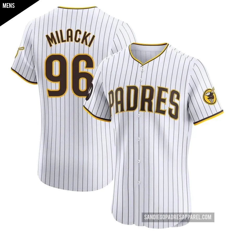 Men's San Diego Padres ＃96 Bobby Milacki Elite White Home Patch Jersey