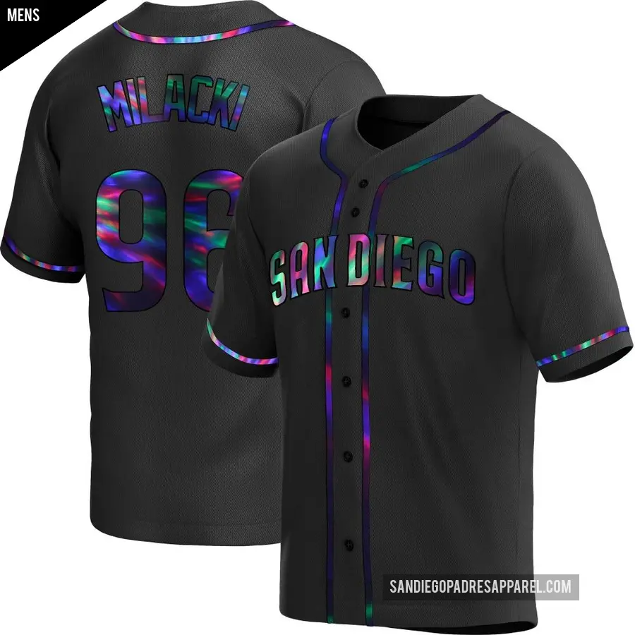 Men's San Diego Padres ＃96 Bobby Milacki Replica Black Holographic Alternate Jersey