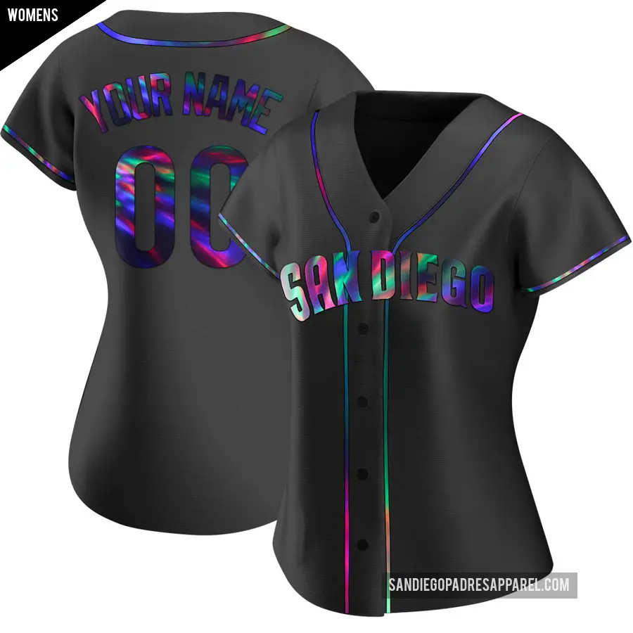 Women's San Diego Padres ＃00 Custom Replica Black Holographic Alternate Jersey