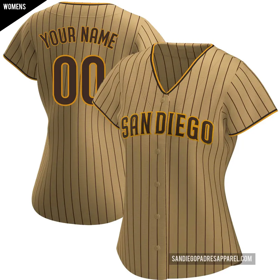 Women's San Diego Padres ＃00 Custom Replica Brown Tan/ Alternate Jersey