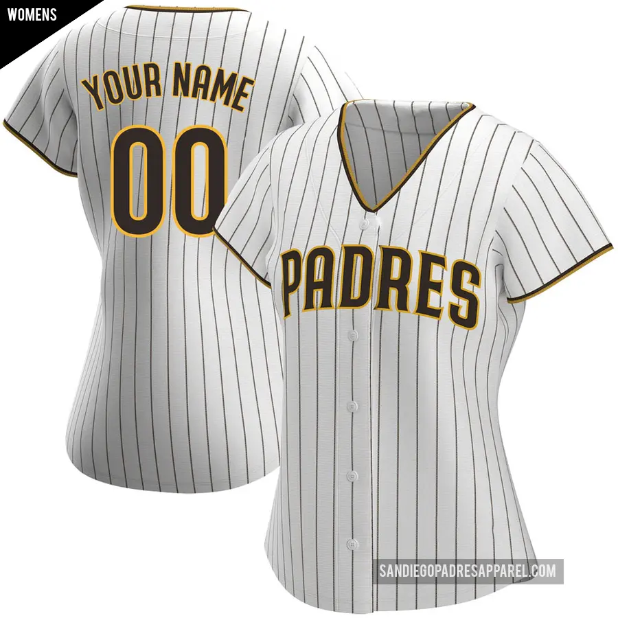 Women's San Diego Padres ＃00 Custom Replica White /Brown Home Jersey