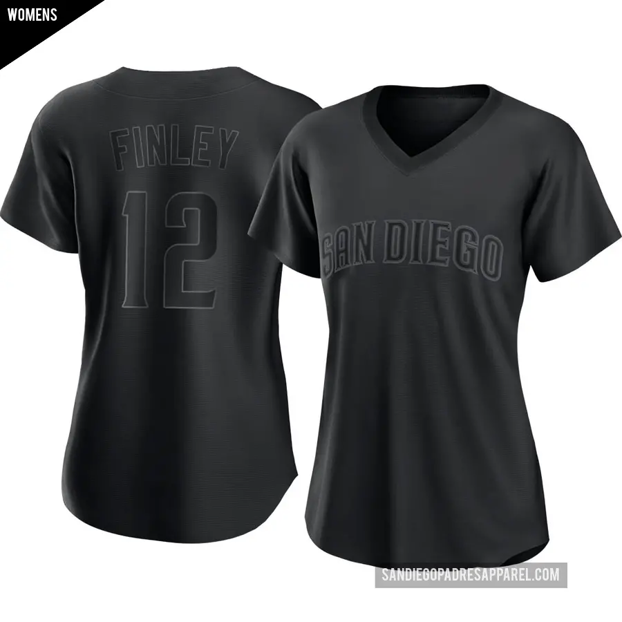 Women's San Diego Padres ＃12 Steve Finley Authentic Black Pitch Fashion Jersey