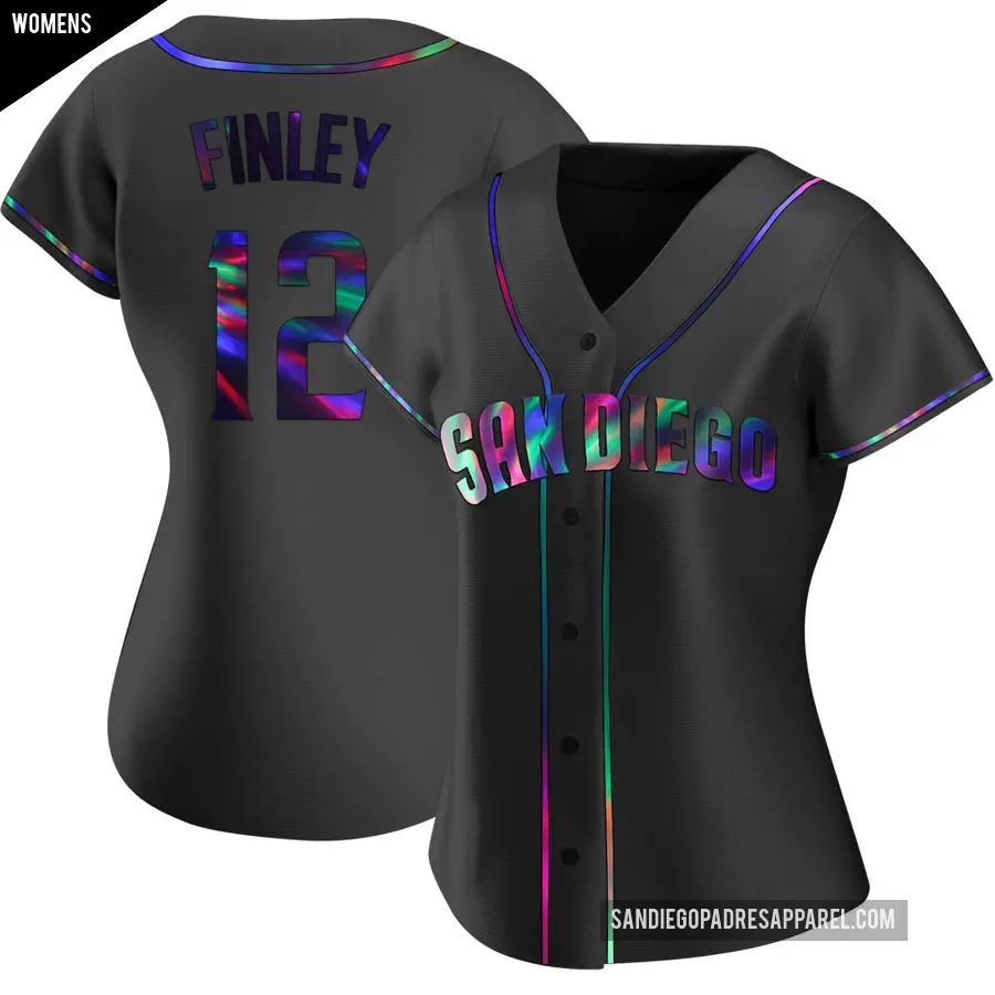 Women's San Diego Padres ＃12 Steve Finley Replica Black Holographic Alternate Jersey