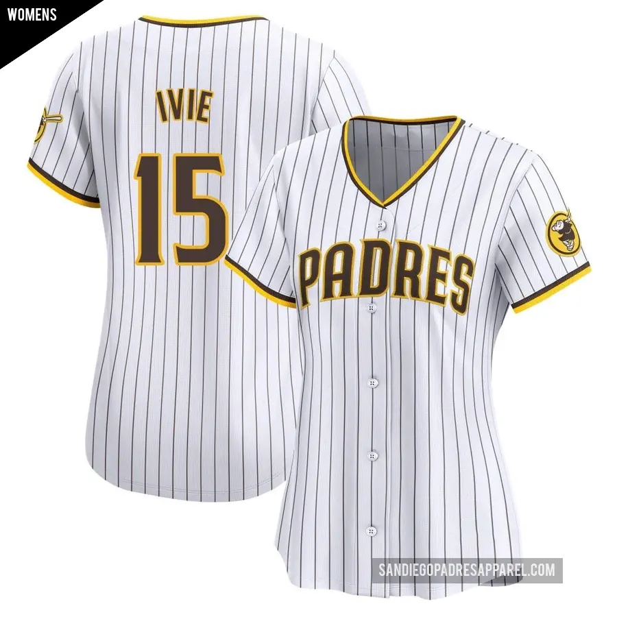 Women's San Diego Padres ＃15 Mike Ivie Limited White Home Jersey