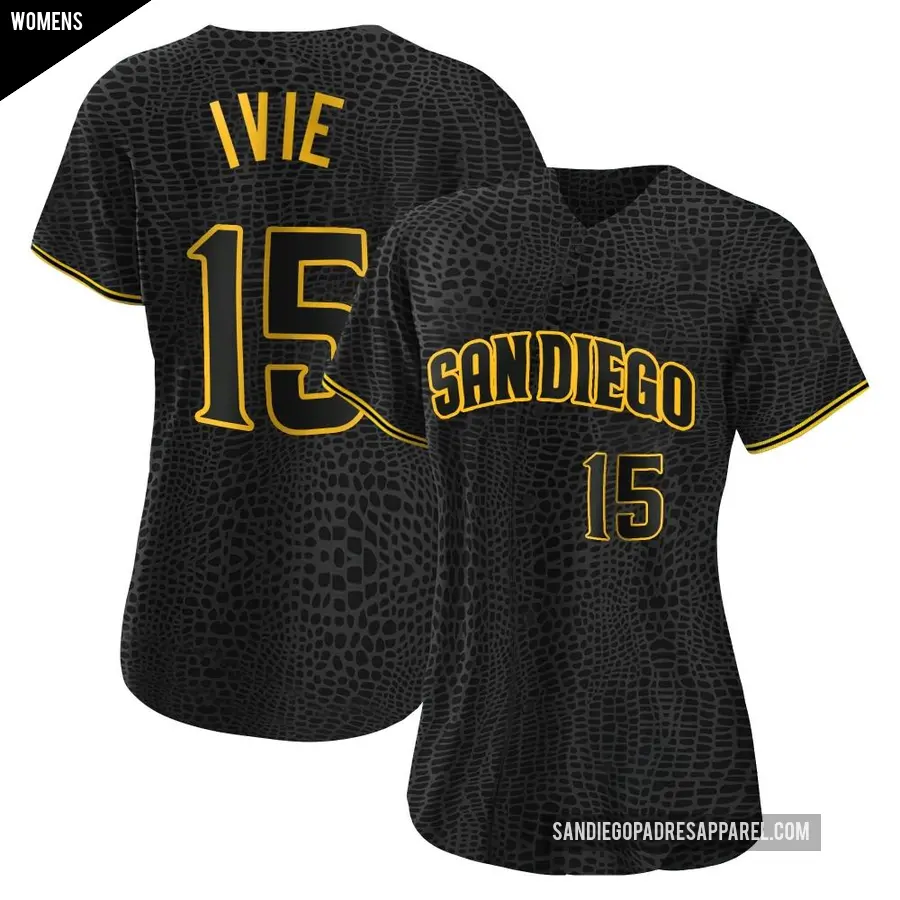 Women's San Diego Padres ＃15 Mike Ivie Replica Black Snake Skin City Jersey