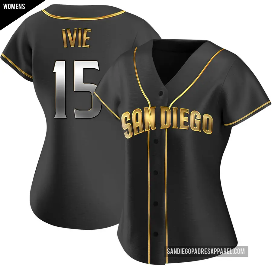 Women's San Diego Padres ＃15 Mike Ivie Replica Gold Black en Alternate Jersey