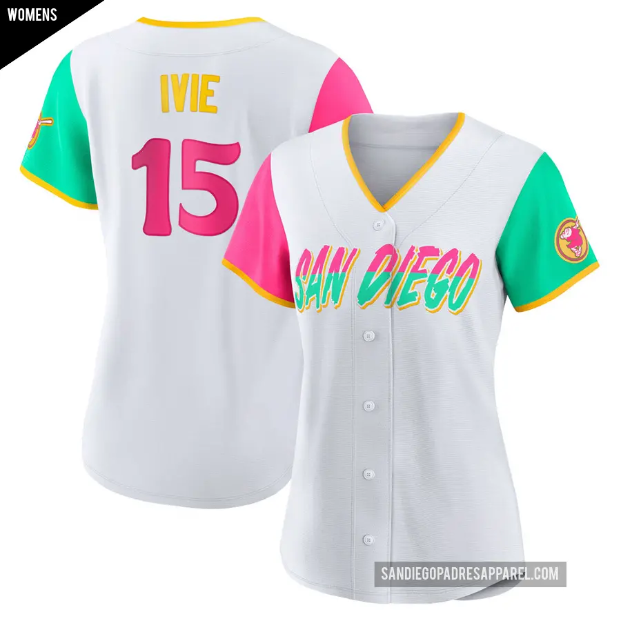 Women's San Diego Padres ＃15 Mike Ivie Replica White 2022 City Connect Jersey