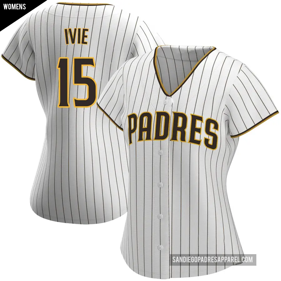 Women's San Diego Padres ＃15 Mike Ivie Replica White /Brown Home Jersey