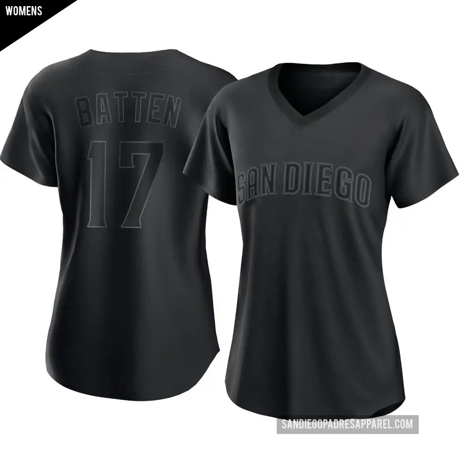 Women's San Diego Padres ＃17 Matthew Batten Authentic Black Pitch Fashion Jersey