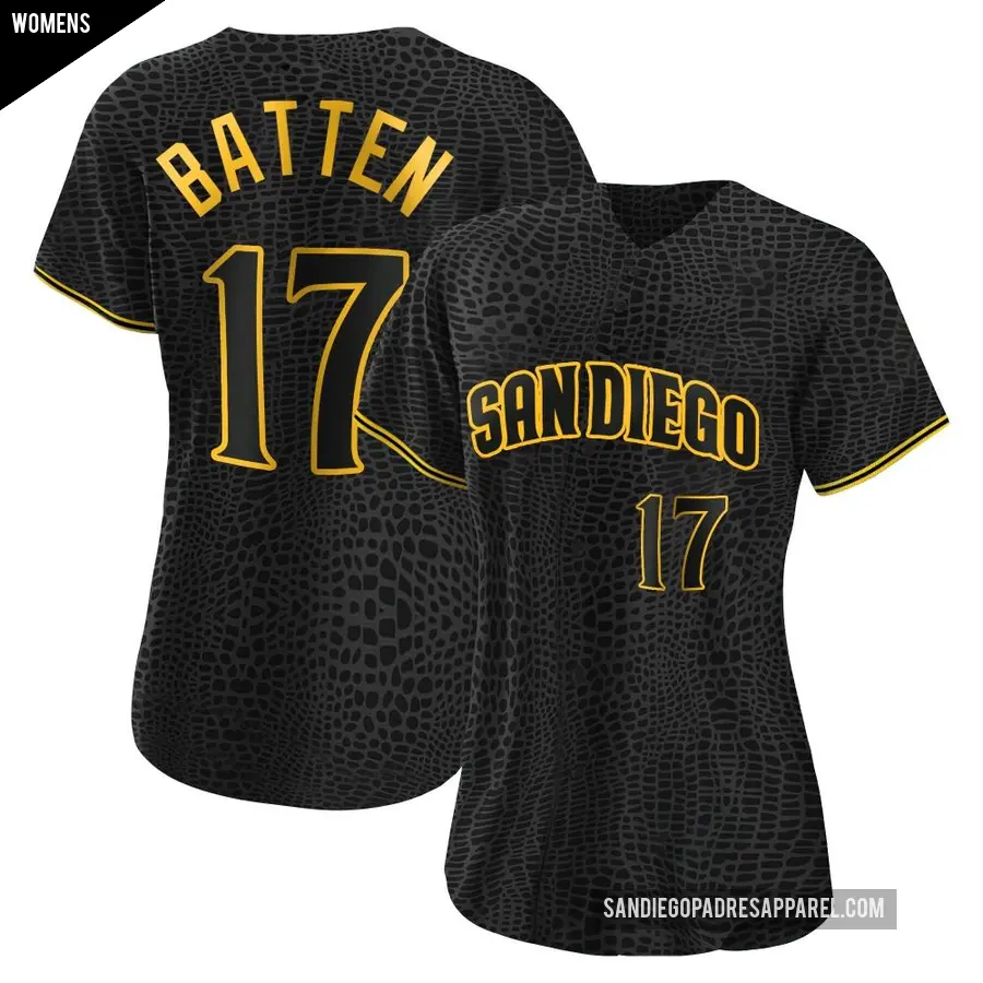 Women's San Diego Padres ＃17 Matthew Batten Authentic Black Snake Skin City Jersey