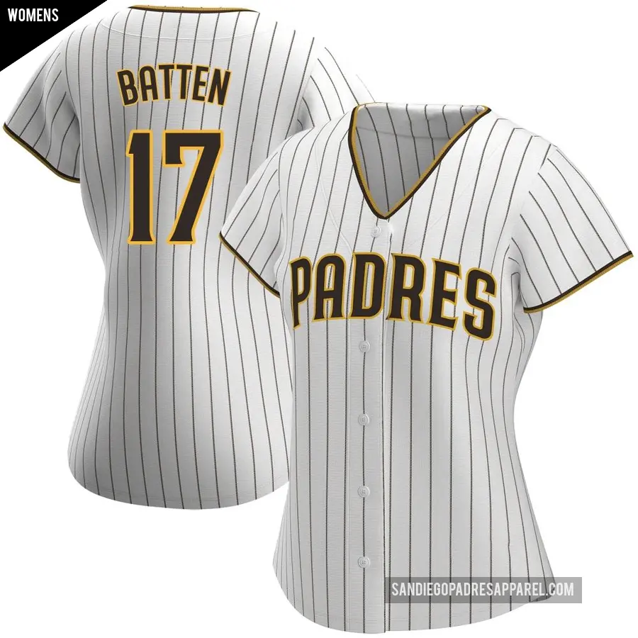 Women's San Diego Padres ＃17 Matthew Batten Authentic White /Brown Home Jersey